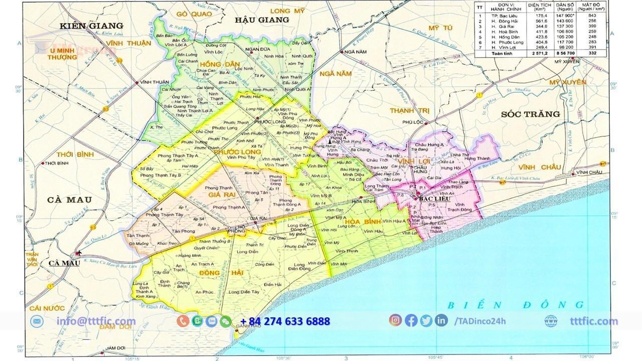 Administrative map of Bac Lieu province - TTTFIC Group