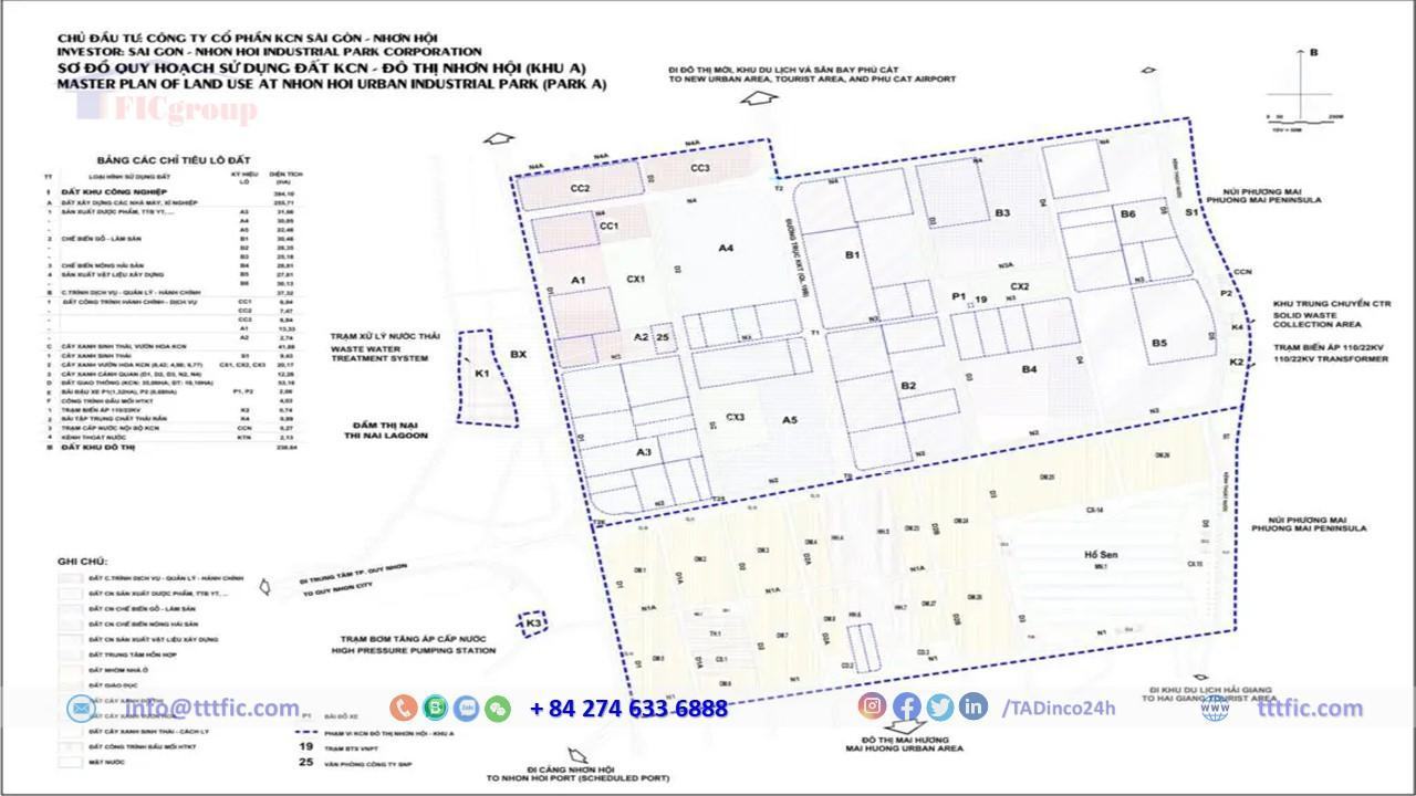 Master plan map of Nhon Hoi Industrial Park - Zone A - Binh Dinh - TTTFIC Group