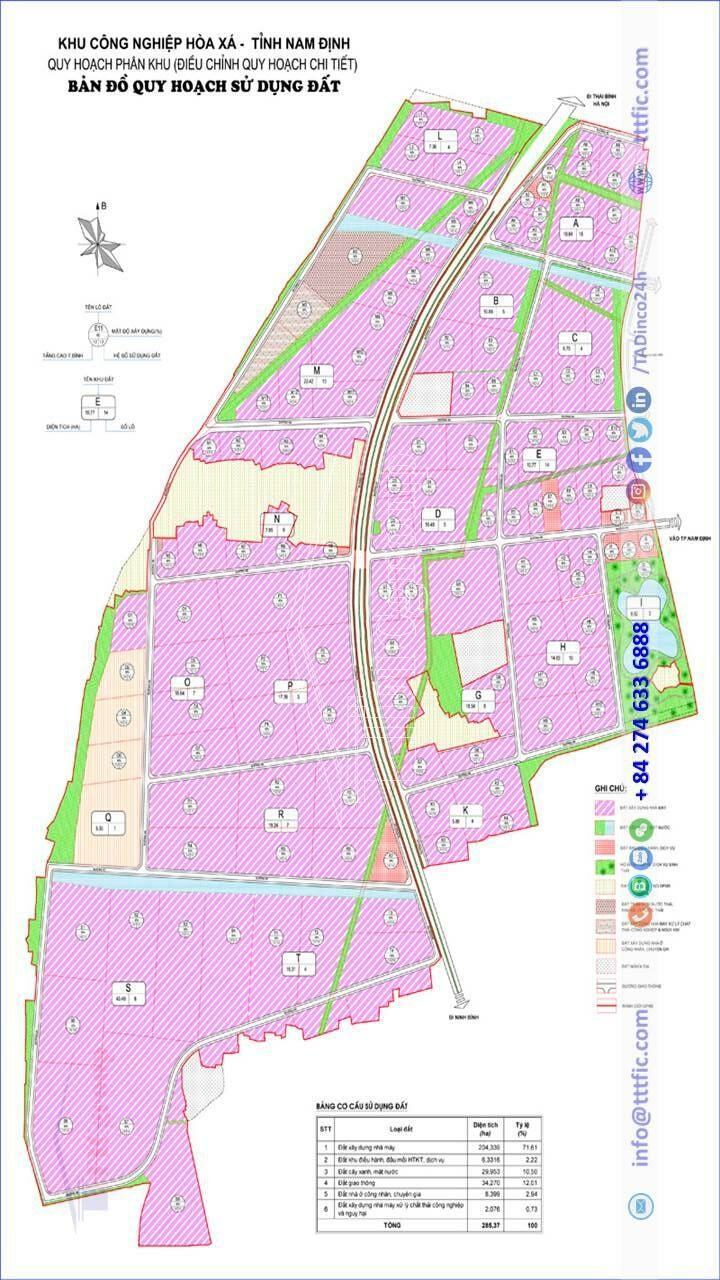 Master plan map of Hoa Xa Industrial Park - Nam Dinh TTTFIC Group