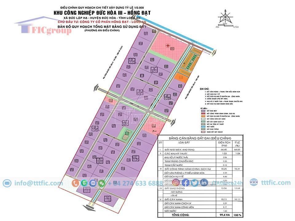 Master plan map of Duc Hoa 3 - Hong Dat Industrial Park - Long An Province - TTTFIC Group