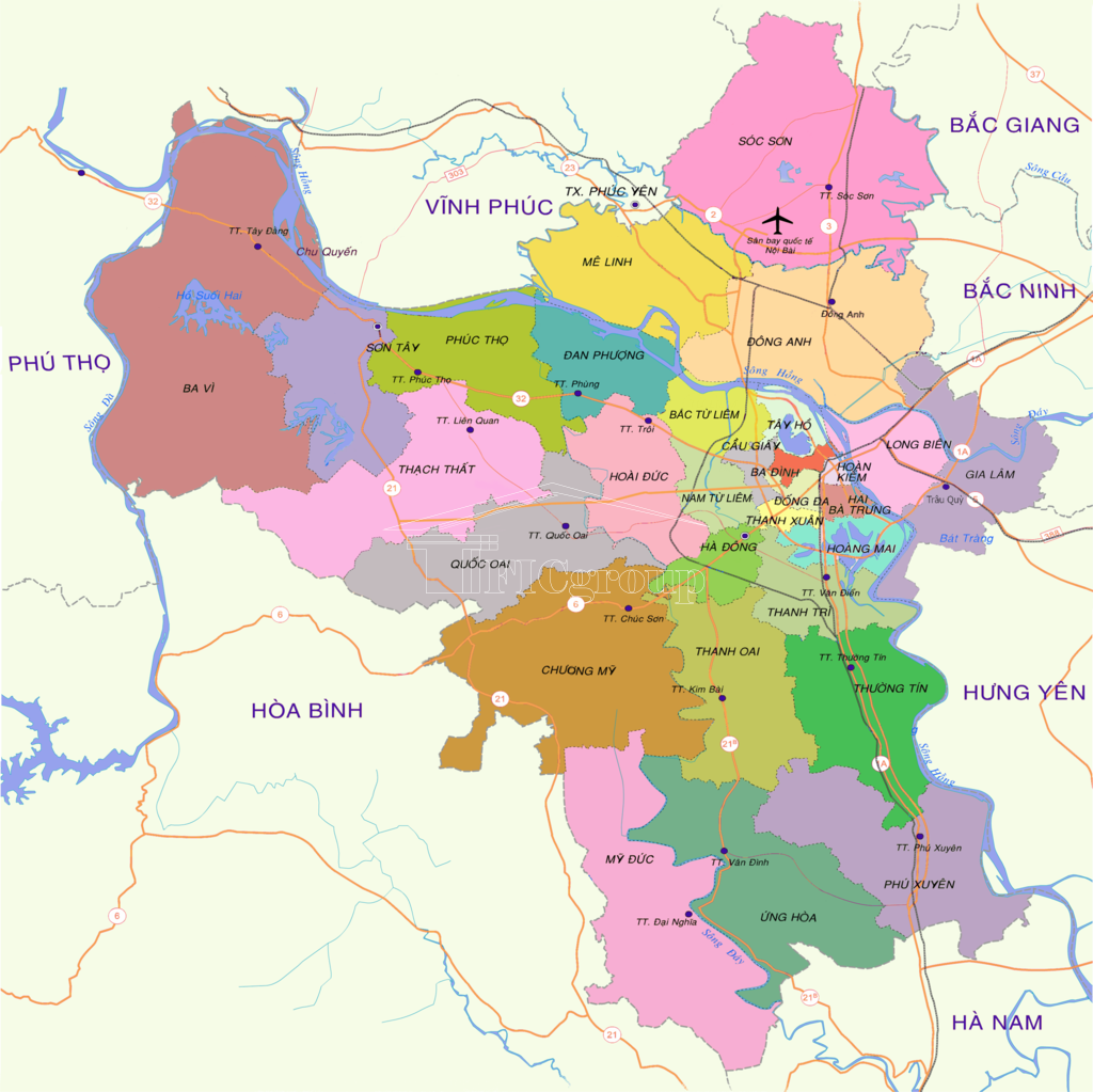 Administrative Map of Hanoi Capital - TTTFIC Group