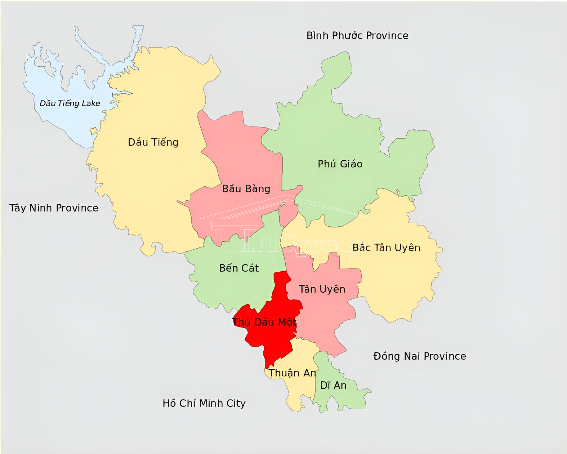 Administrative map of Binh Duong Province - TTTFIC Group