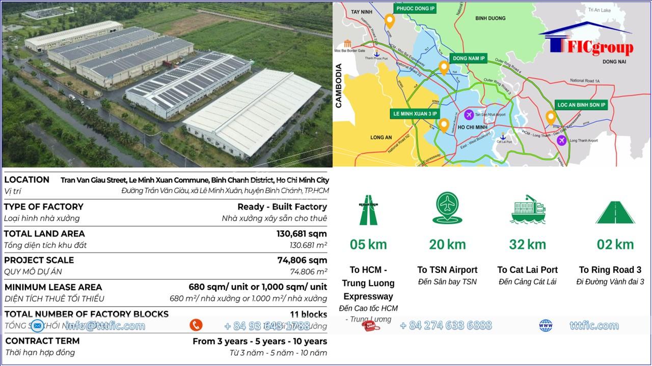 Factory For Lease - Le Minh Xuan 3 Industrial Park - HCMC - TTTFIC Group