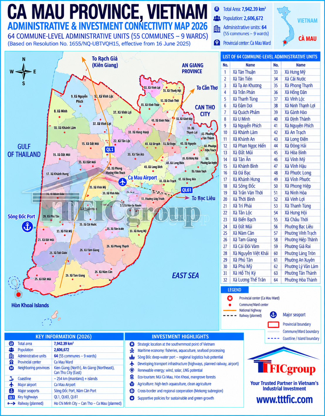 Ca Mau Vietnam Administrative and Investment Connectivity Map 2026 – TTTFIC Group