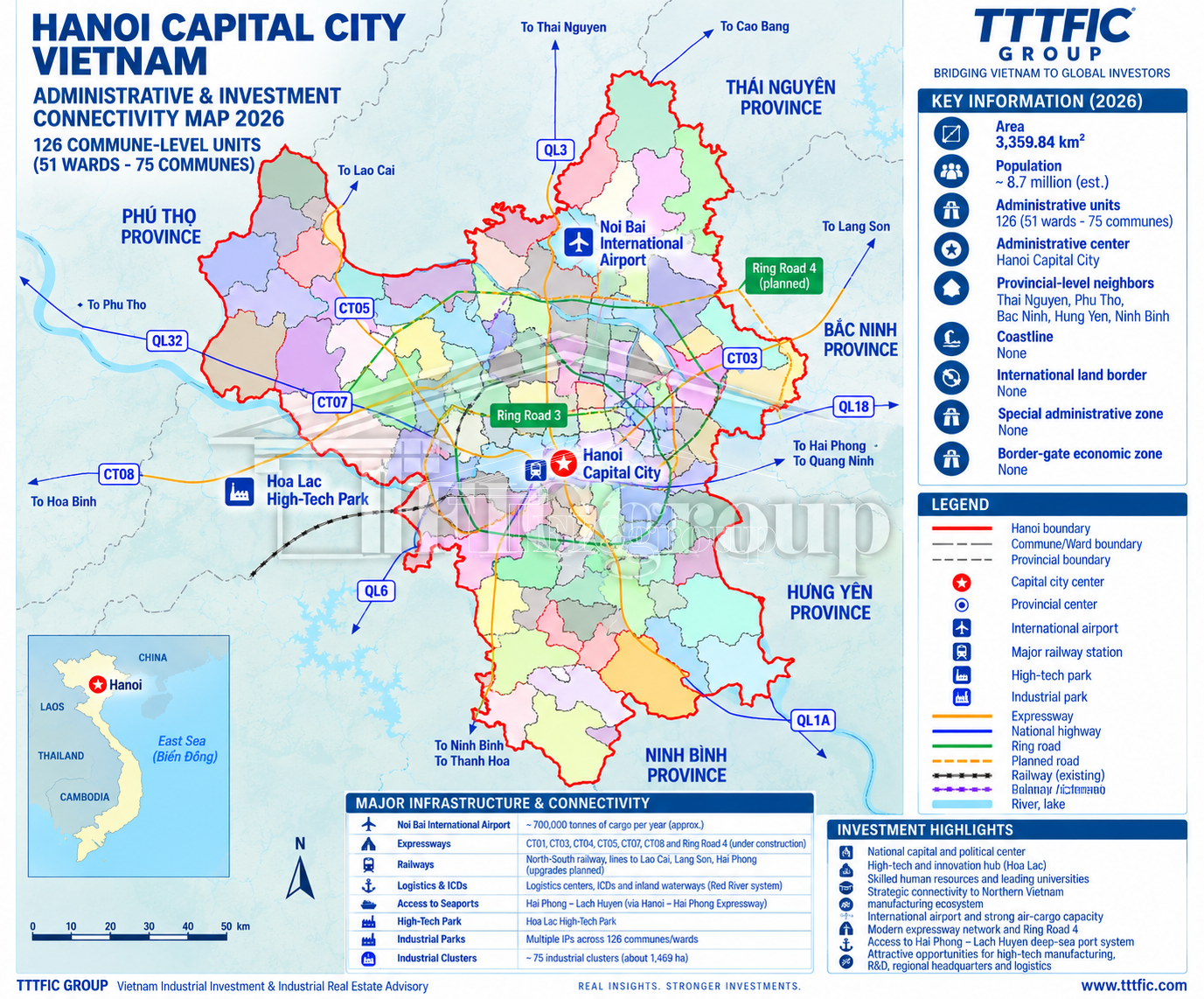 Hanoi Capital City Vietnam Administrative and Investment Connectivity Map 2026 – TTTFIC Group