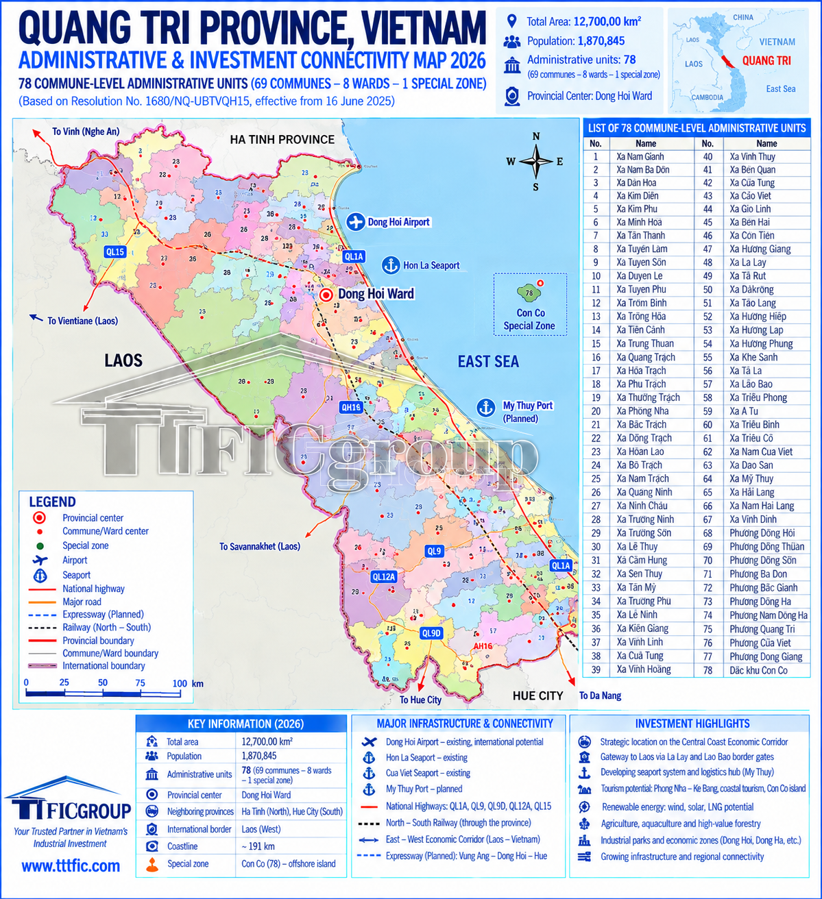 Quang Tri Vietnam Administrative and Investment Connectivity Map 2026 – TTTFIC Group