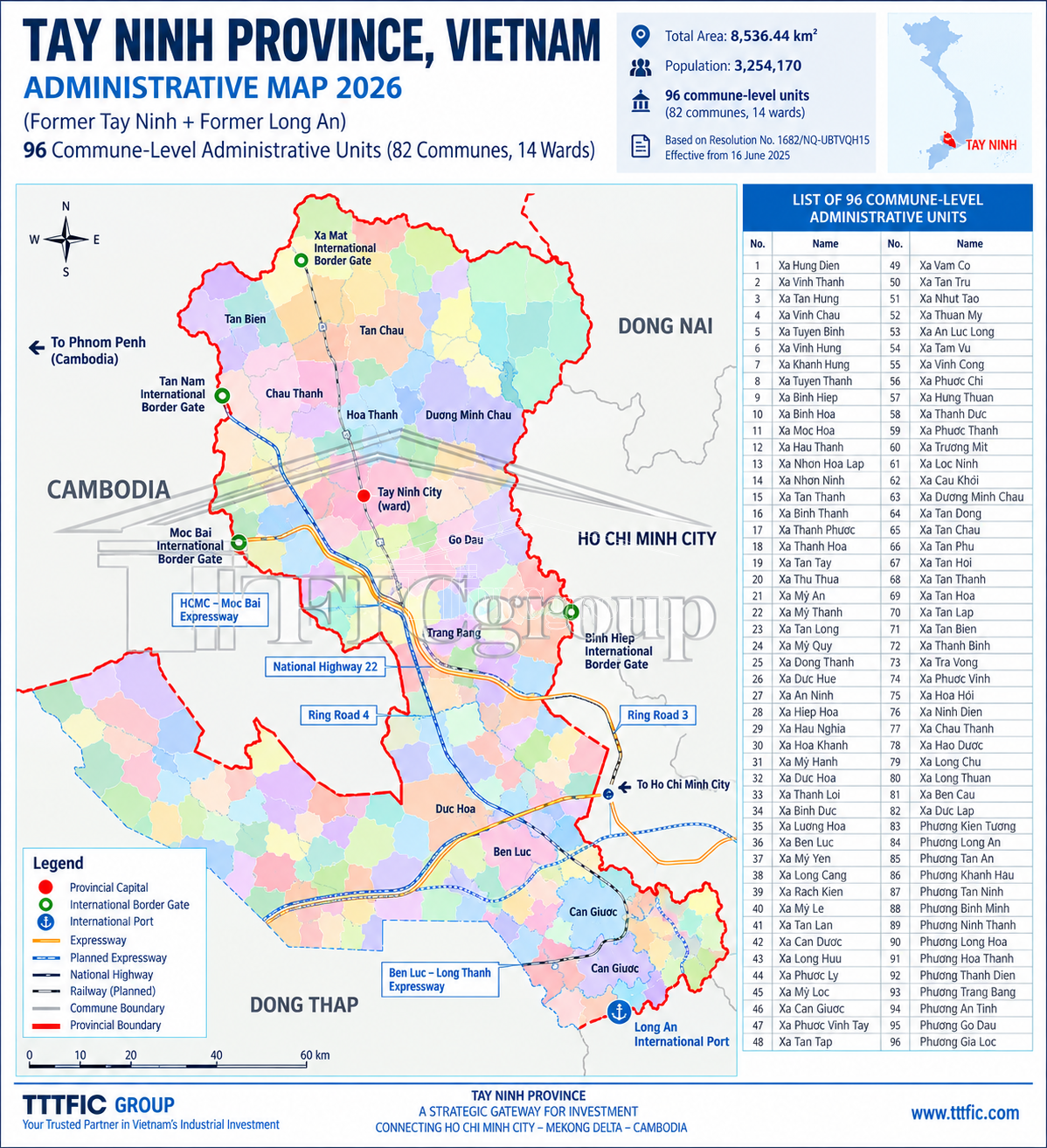 Tay Ninh Province Vietnam Administrative Map 2026 – TTTFIC Group