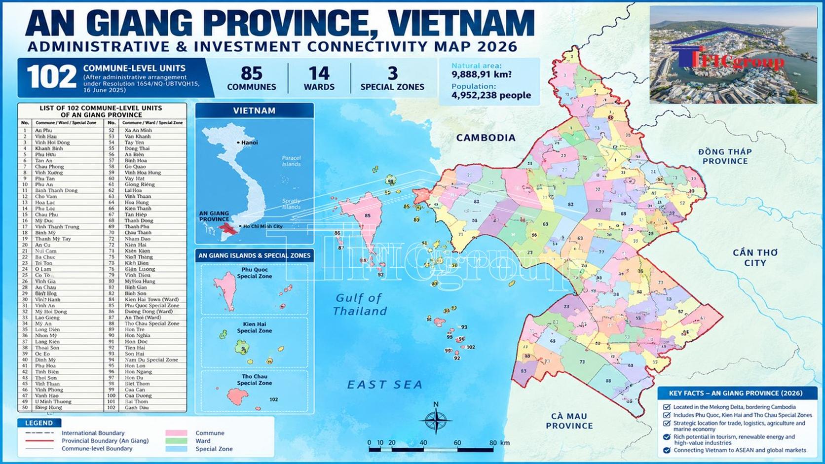 An Giang Province administrative and investment connectivity map 2026, Vietnam