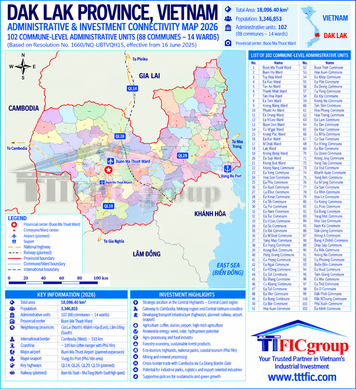 Dak Lak Vietnam Administrative and Investment Connectivity Map 2026 – TTTFIC Group