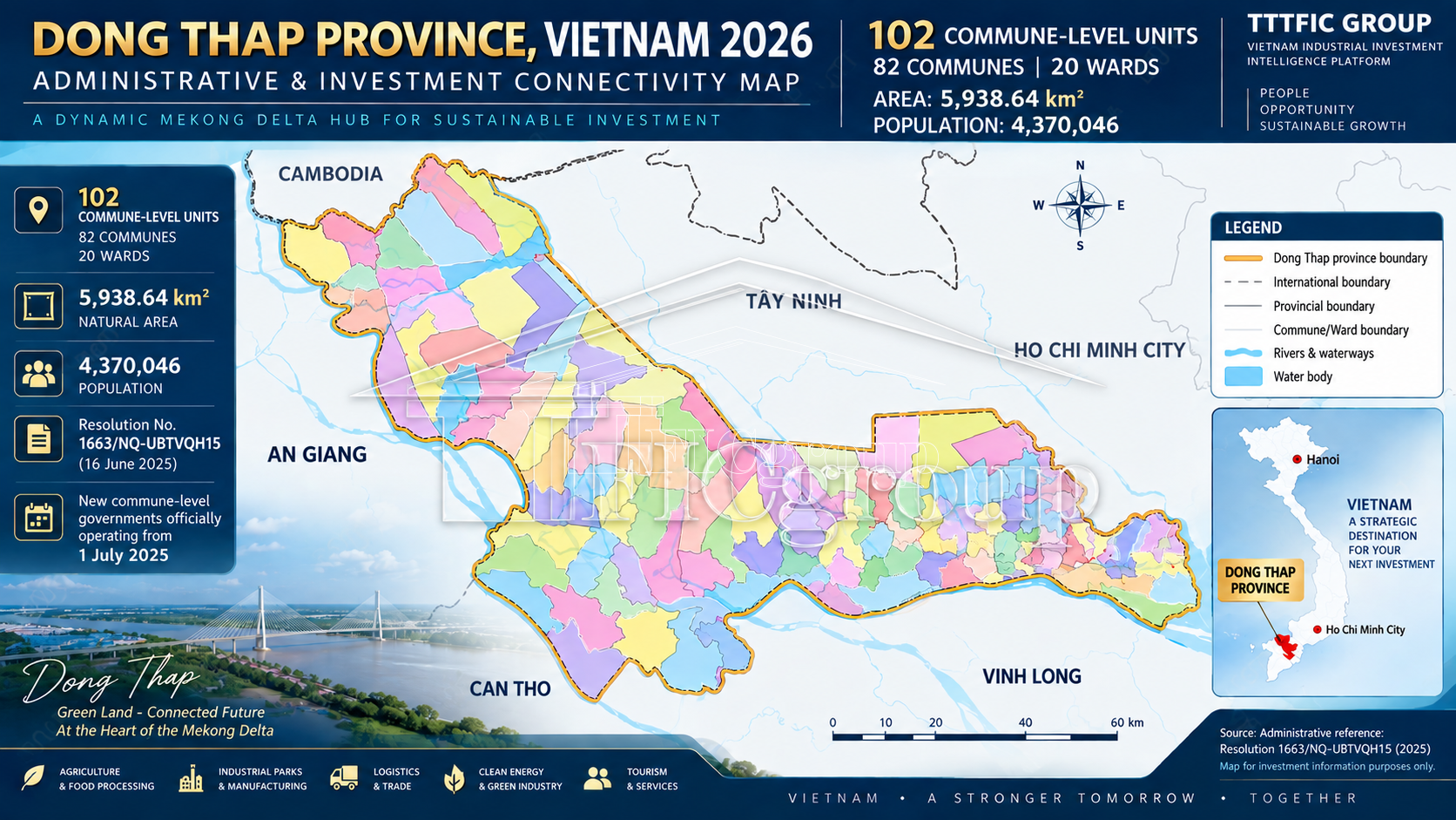 Dong Thap Province Vietnam administrative and investment connectivity map 2026