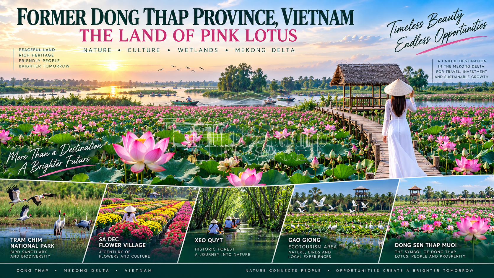 Former Dong Thap Province Vietnam – pink lotus fields, wetlands and Mekong Delta tourism