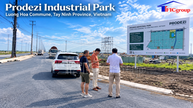 Infrastructure development and site inspection at Prodezi Industrial Park in Luong Hoa Commune, Tay Ninh Province, Vietnam