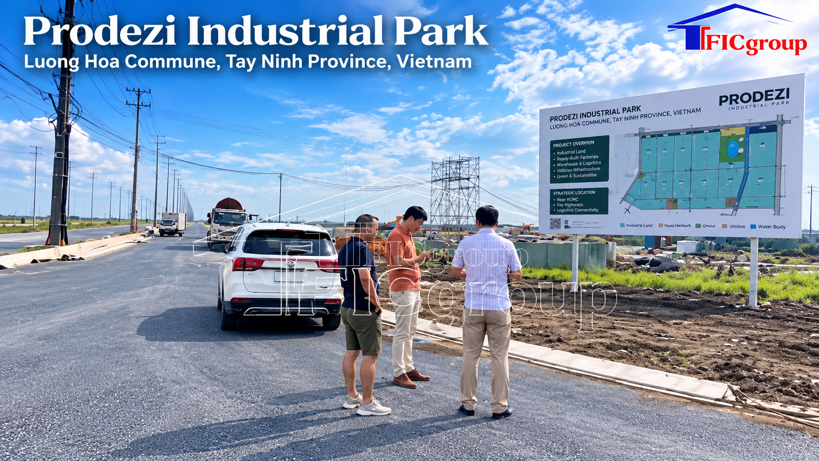 Infrastructure development and site inspection at Prodezi Industrial Park in Luong Hoa Commune, Tay Ninh Province, Vietnam